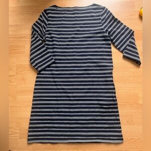 Garnet Hill boatneck stripe dress 3/4 organic Pima cotton blue and white sz 10